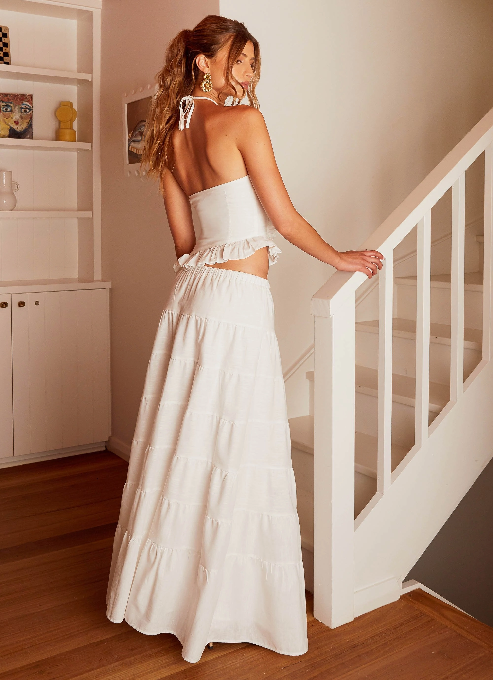 Windproof Membrane Smart Motion Mariella Linen Maxi Skirt - White