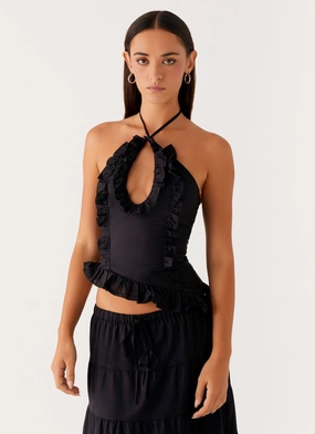 Mariella Linen Top - Black SleevelessOption AdjustableCuffSystem