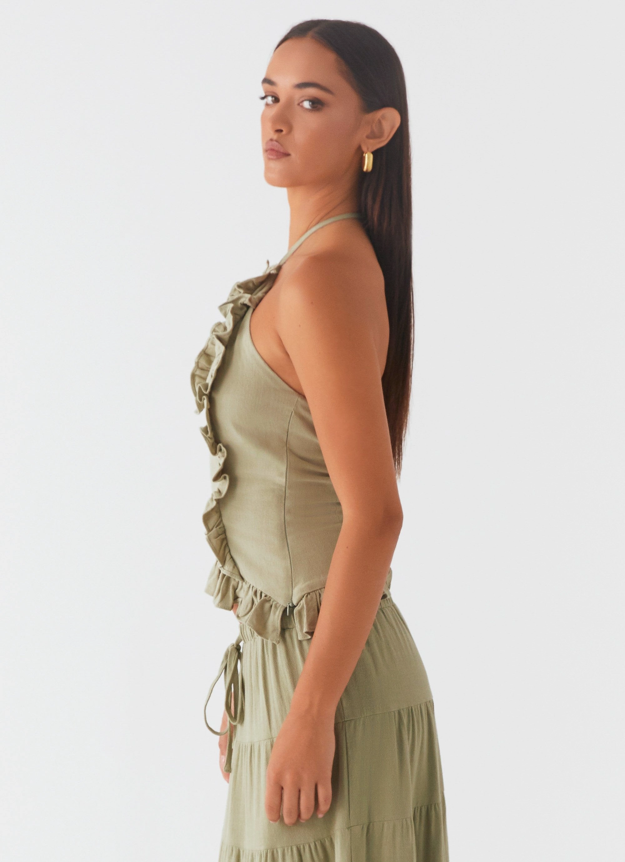 Soft Blended Fabric Mariella Linen Top - Sage