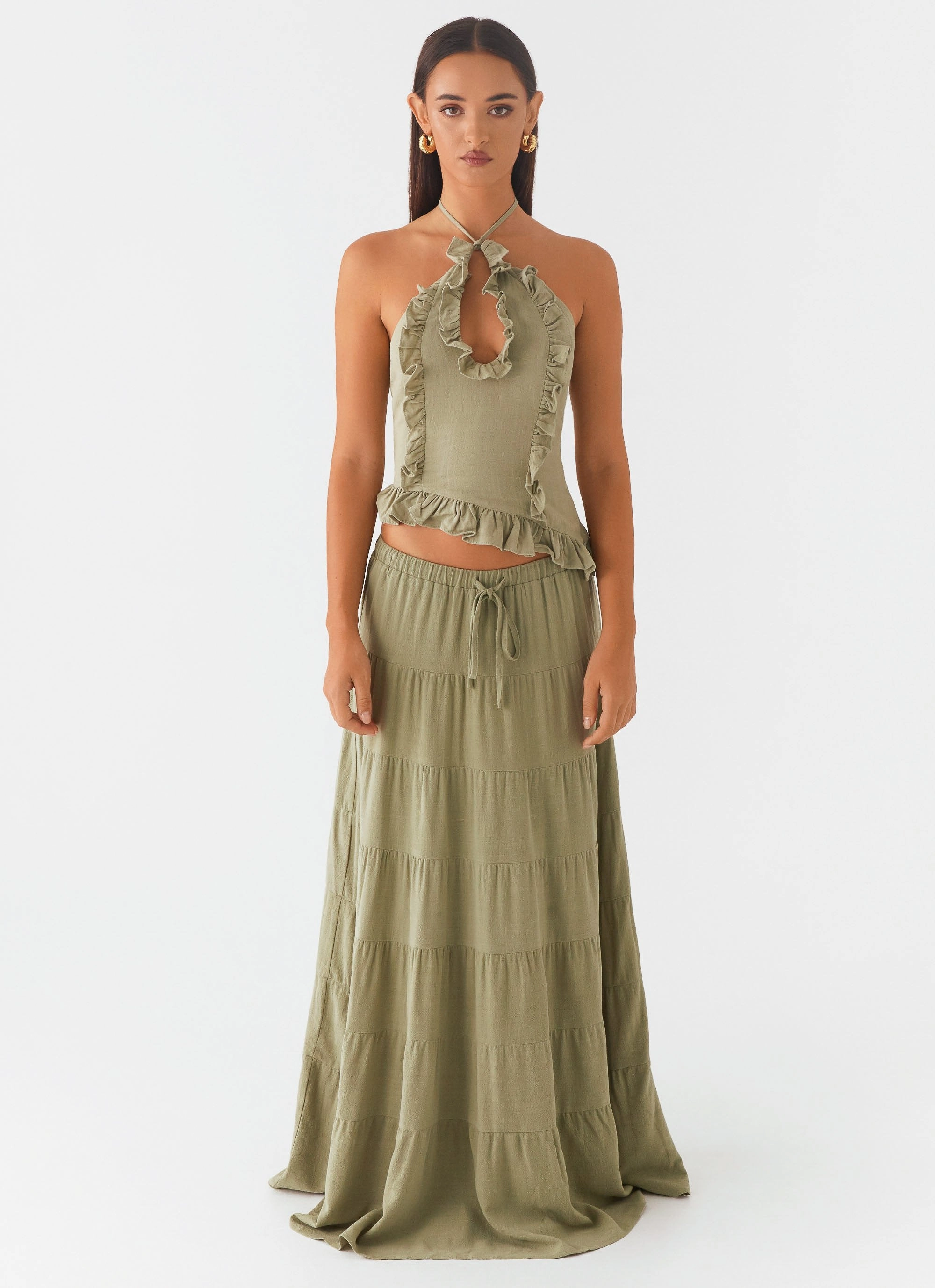 Mariella Linen Top - Sage EcoCertified Material Layered Neckline