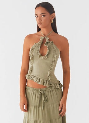 Lightweight Fabric Mariella Linen Top - Sage