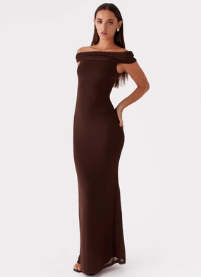 DoubleLayeredMaterial Soft Texture Marilyn Maxi Dress - Chocolate