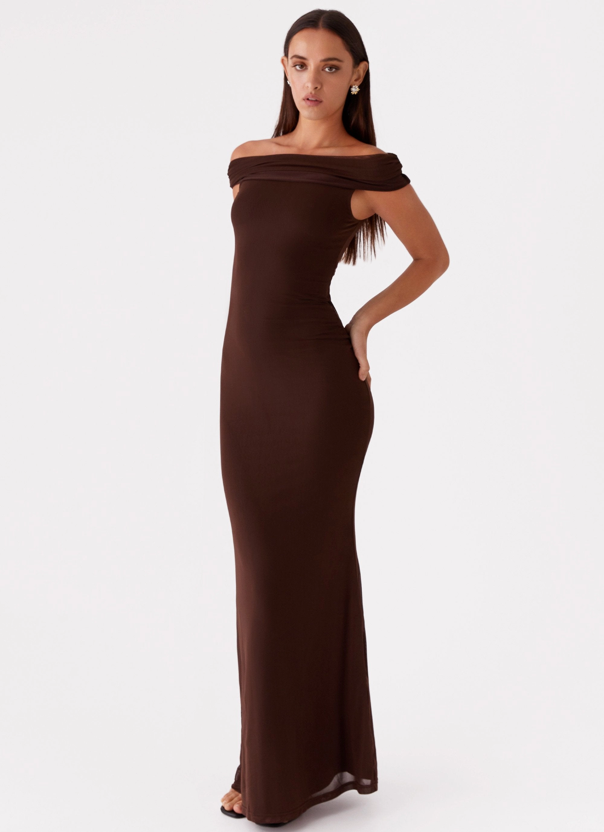 DoubleLayeredMaterial Soft Texture Marilyn Maxi Dress - Chocolate