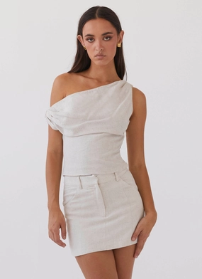 Anti Static Lining Marissa Linen Mini Skirt - Oatmeal