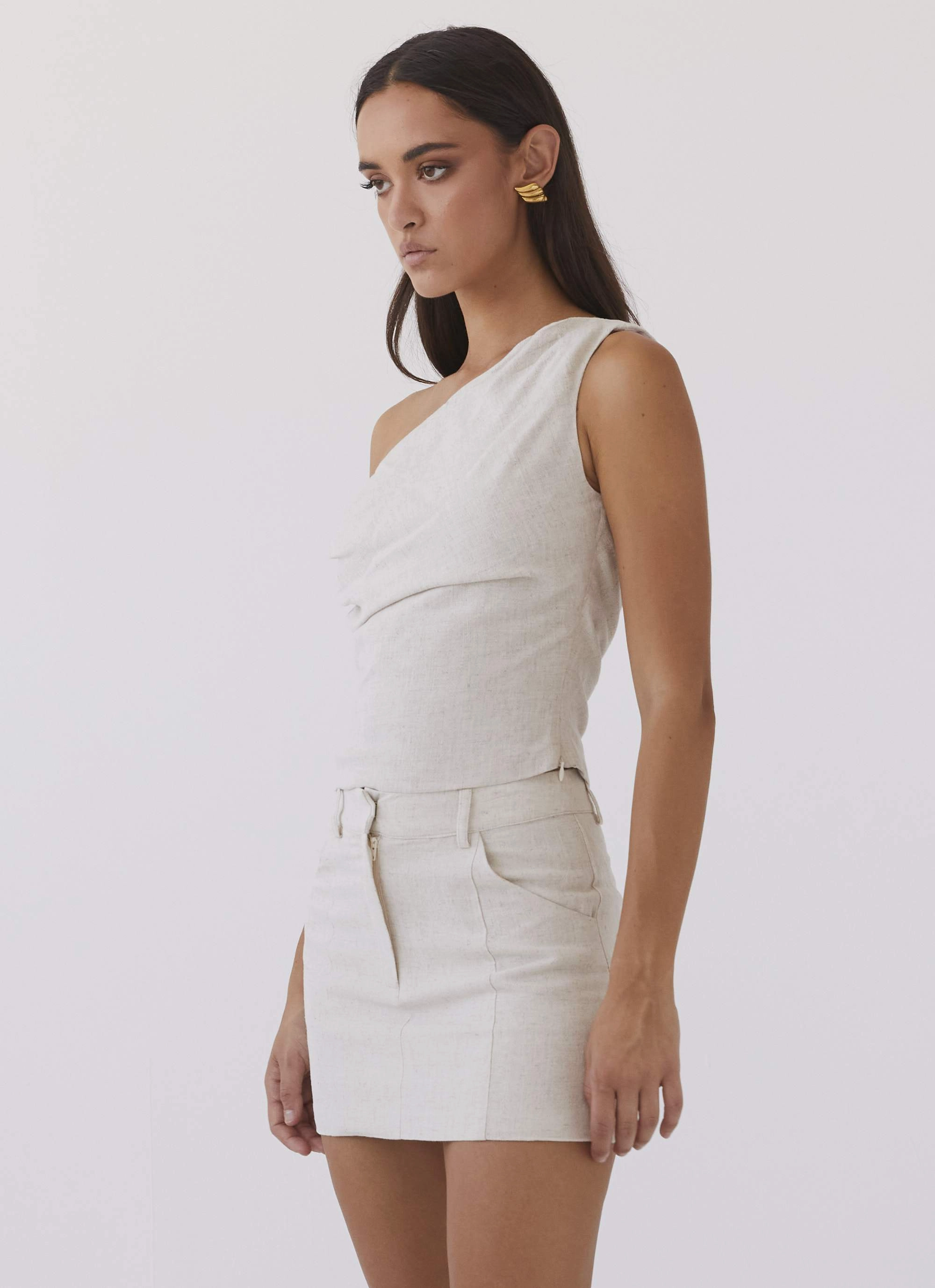 All Day Comfort Marissa Linen Mini Skirt - Oatmeal