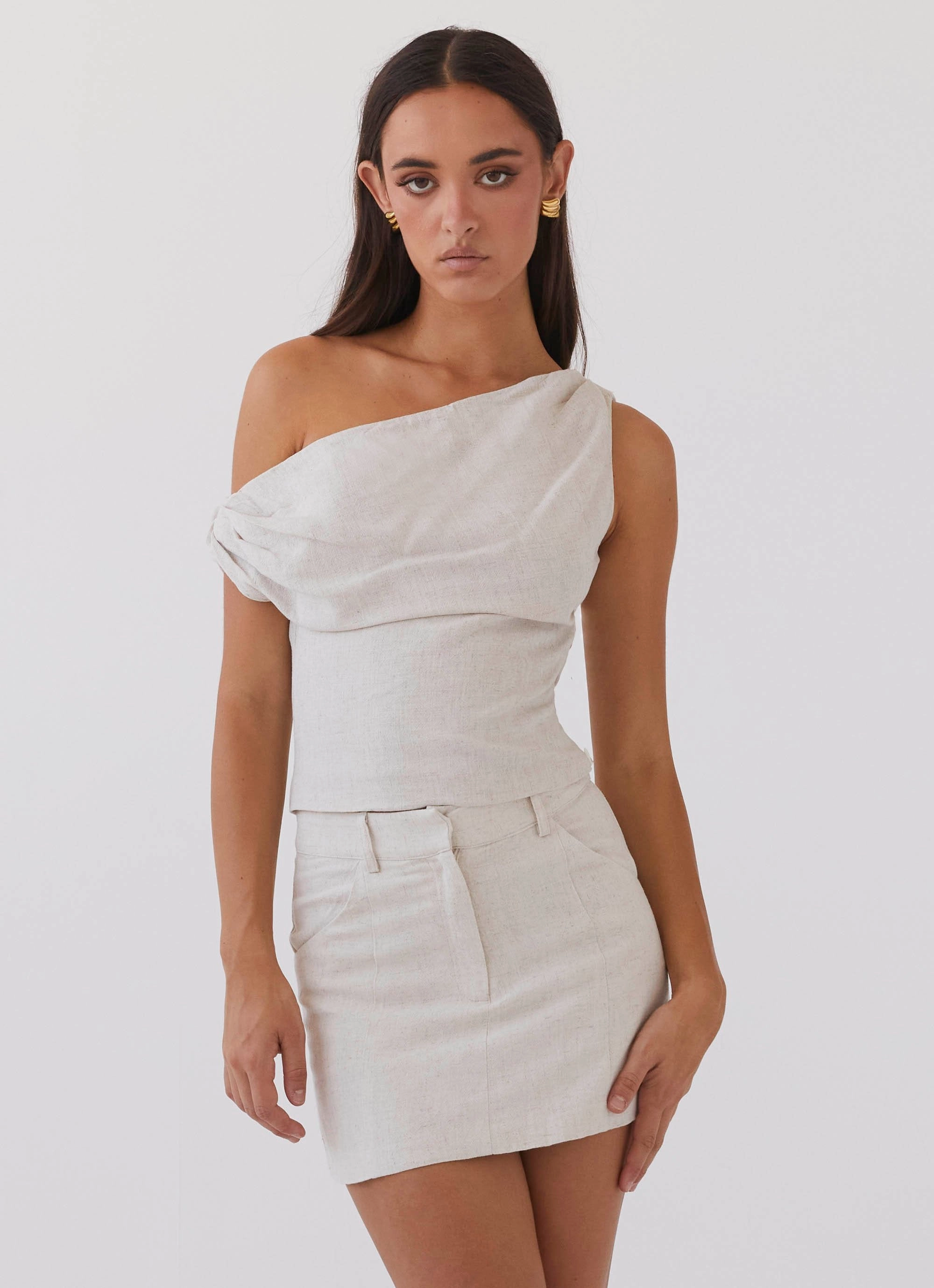 Anti Static Lining Marissa Linen Mini Skirt - Oatmeal