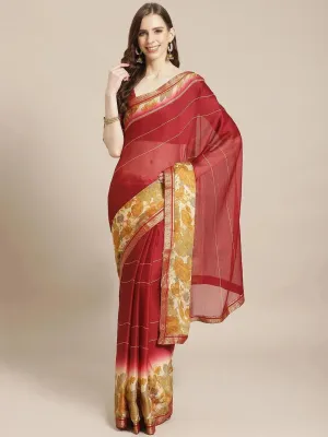 Maroon Printed Chiffon Saree