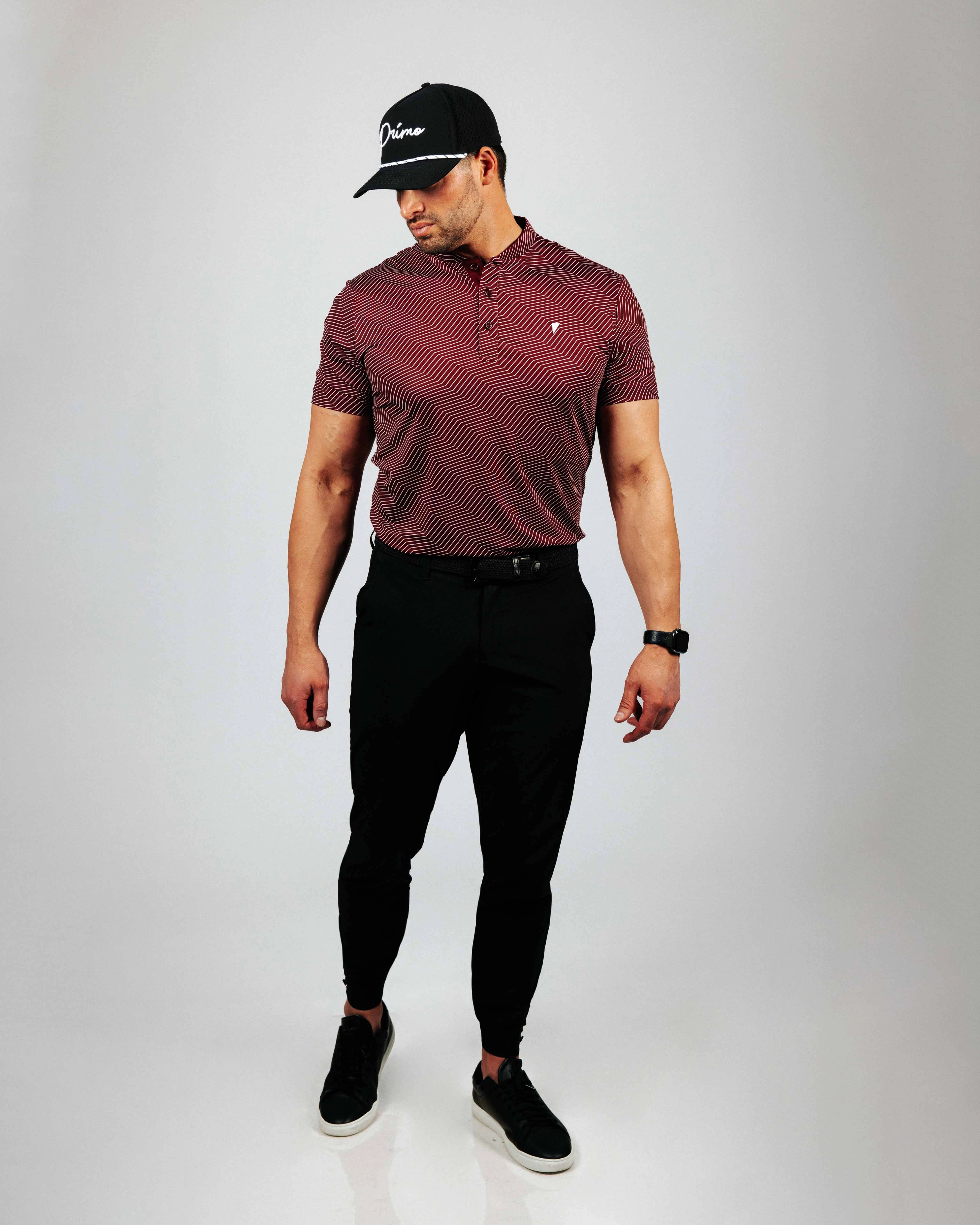 Maroon Chevron Blade Polo Stain Repellent Coating Flattering Drape