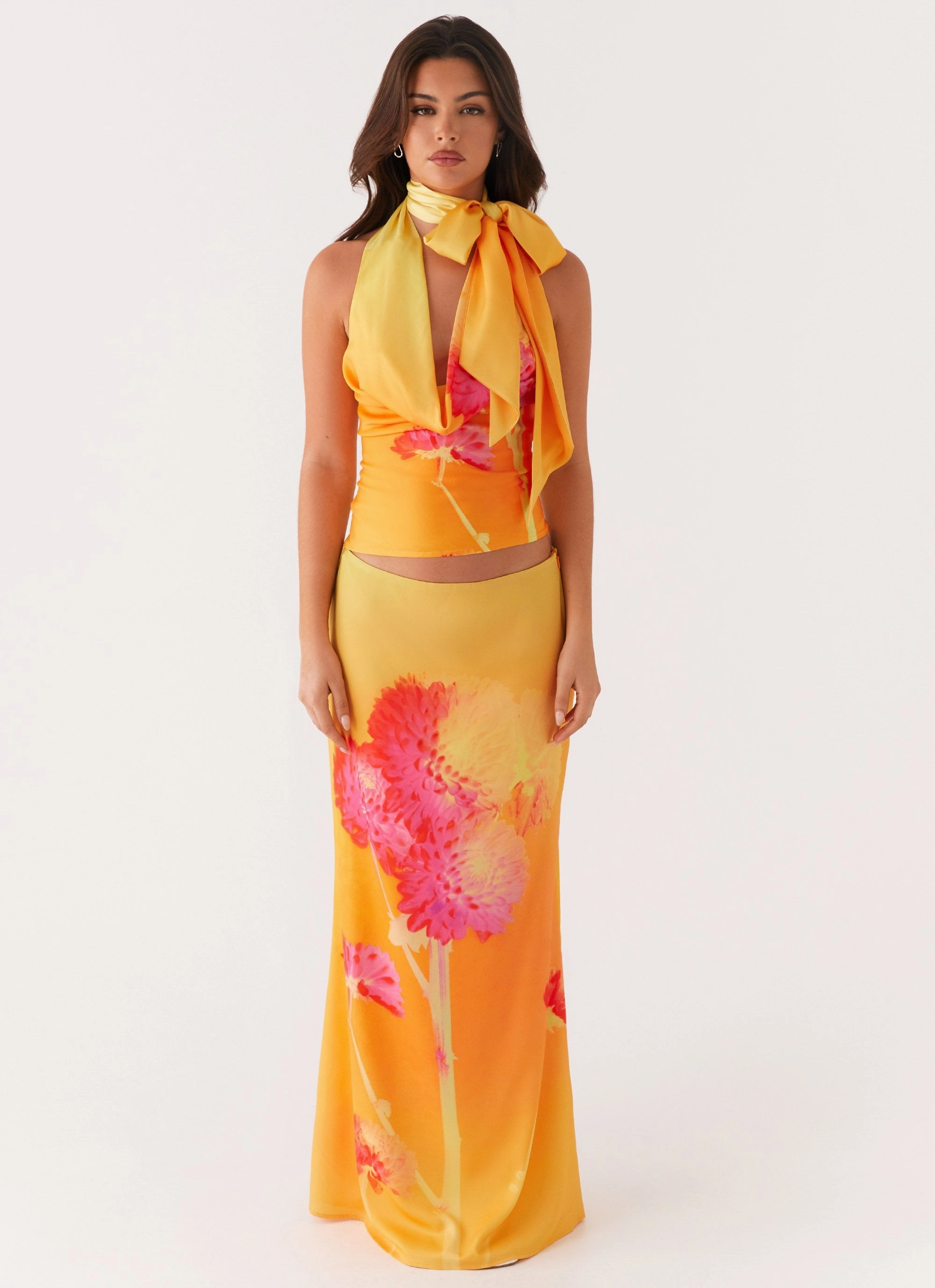 Marrakesh Maxi Skirt - Orange Floral Long Use