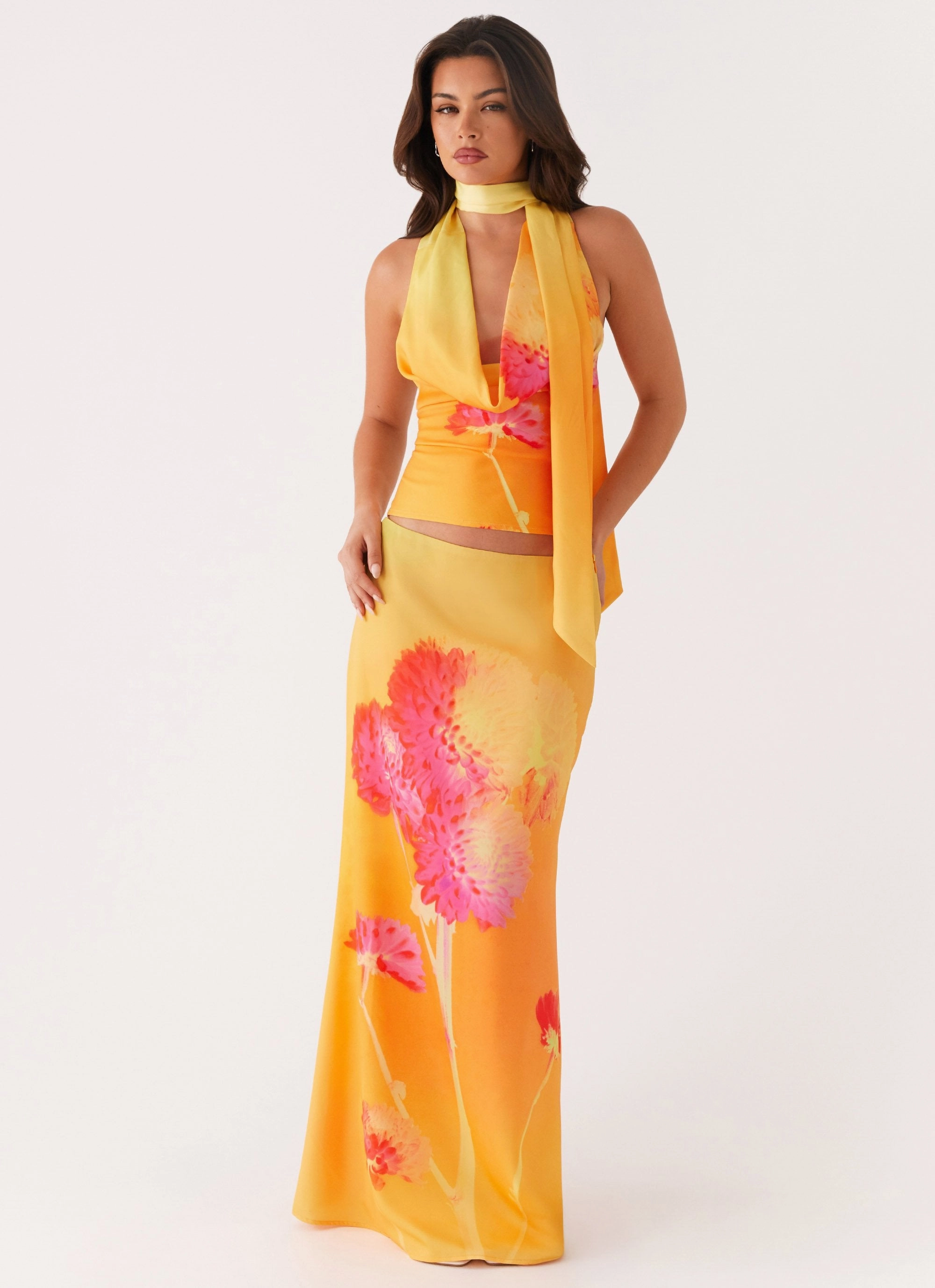 Softened Hem Comfort for All Marrakesh Maxi Skirt - Orange Floral