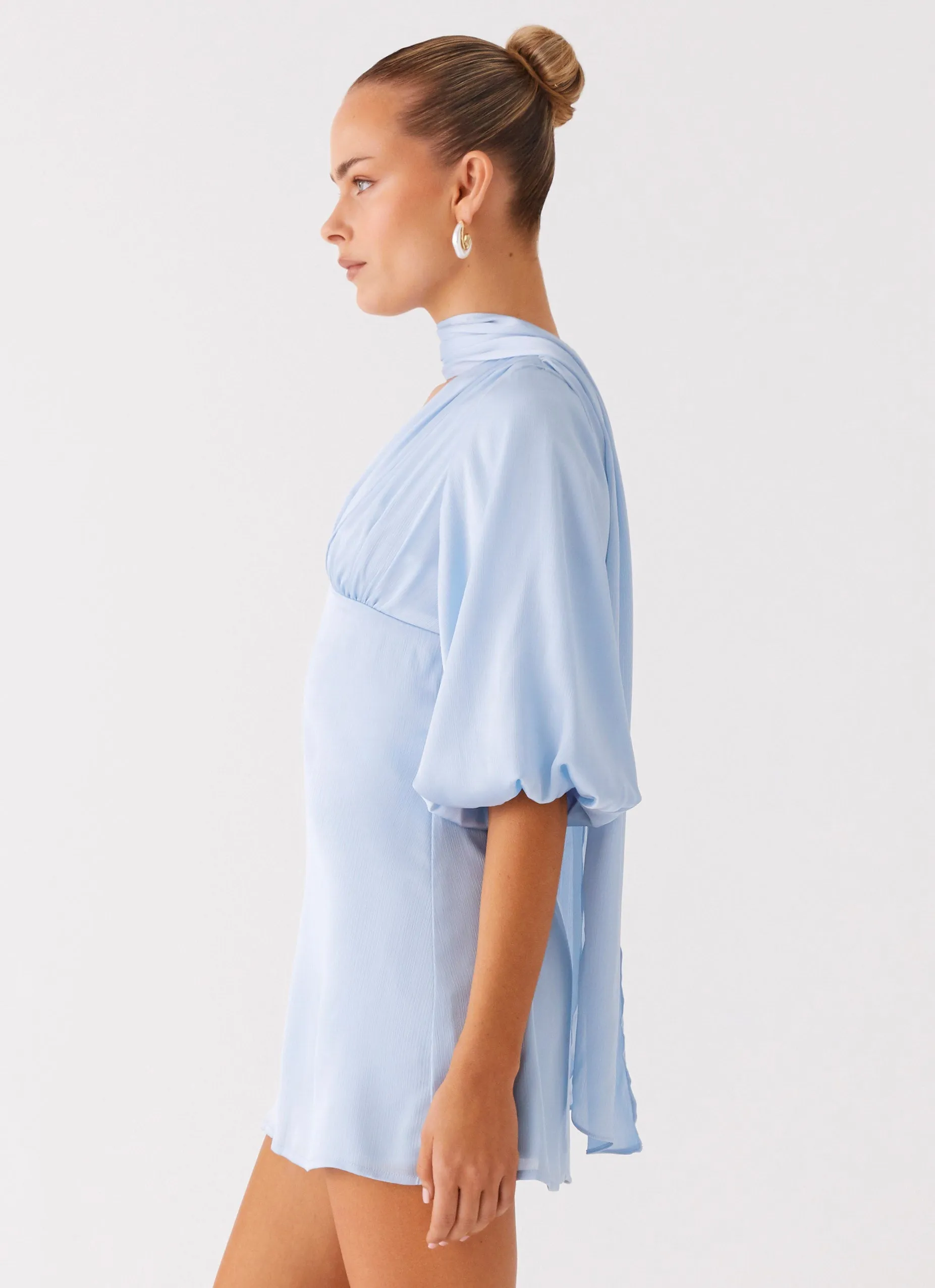 Mary Mini Dress - Blue Comfortable fit Scalloped-Edge
