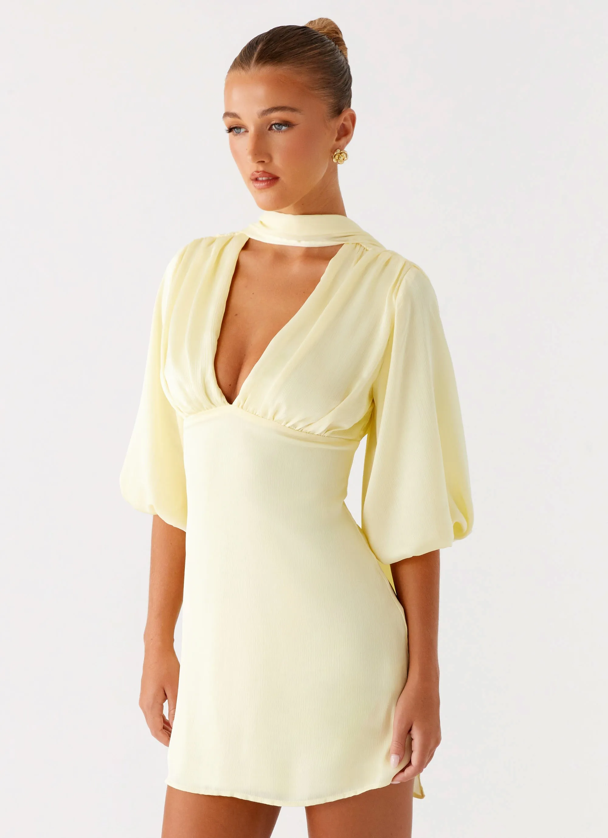 Subtle-Print Graceful Ease Mary Mini Dress - Yellow