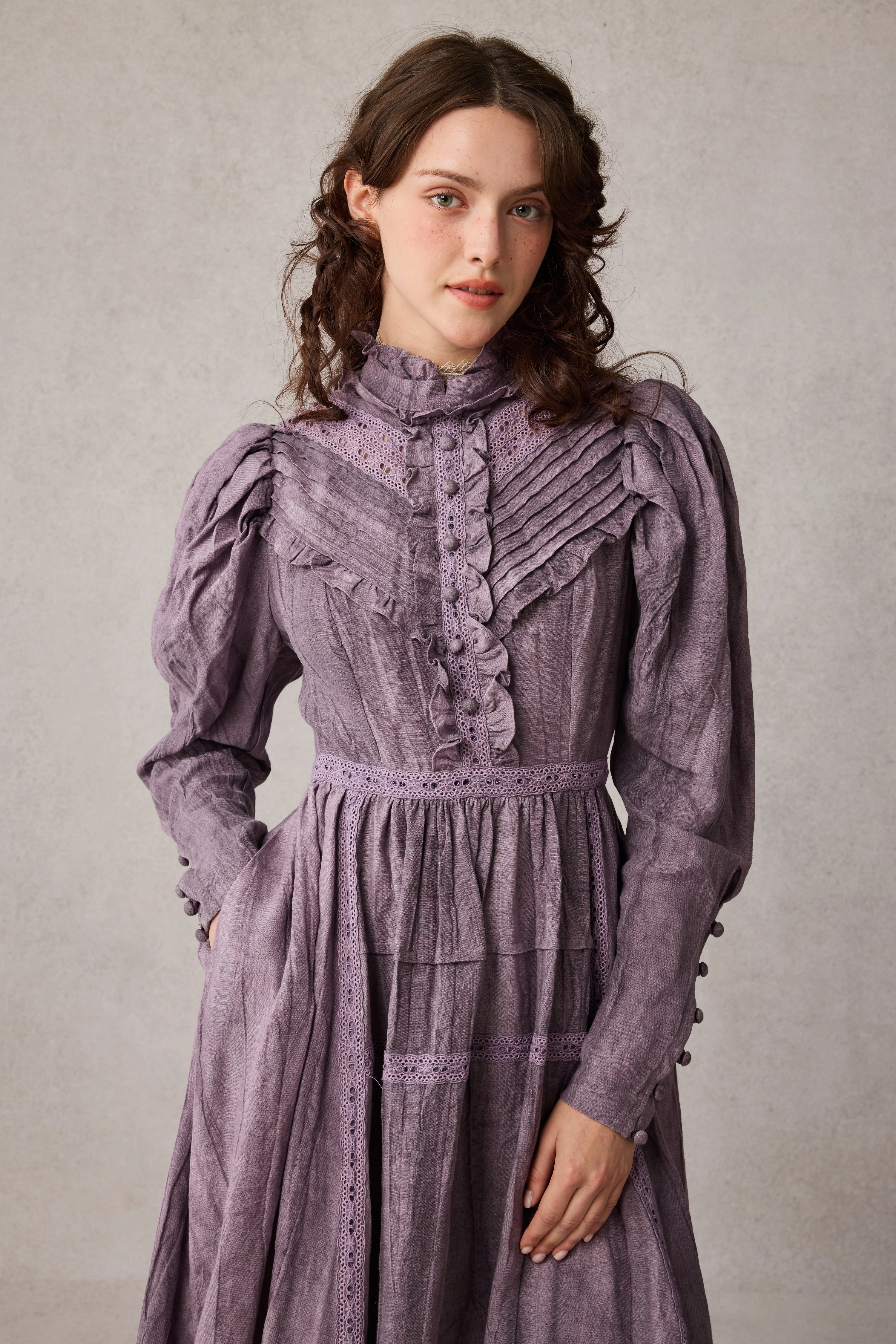 MARY 18 | VINTAGE LINEN DRESS GOWN SmoothZipper SlubTexture