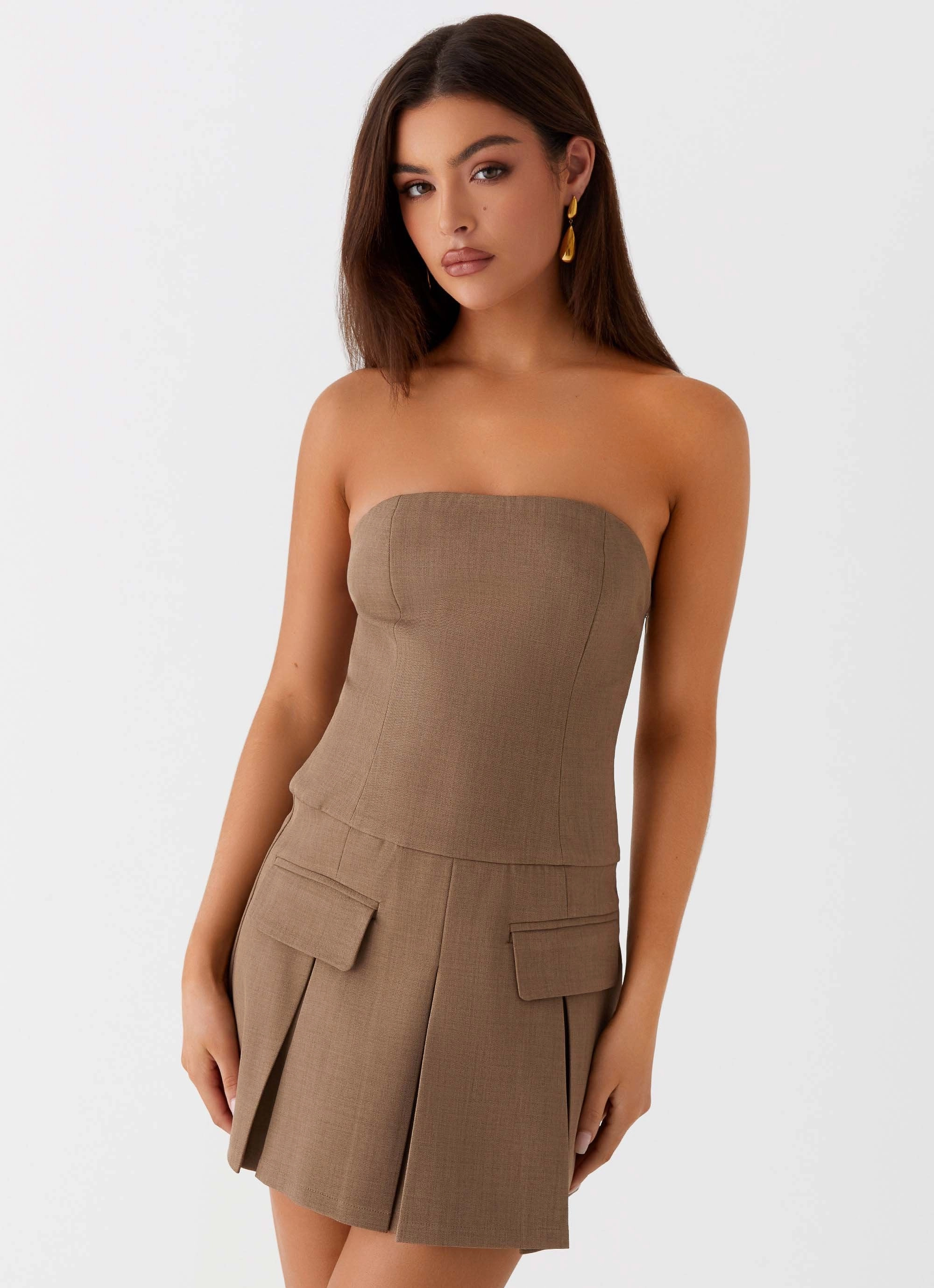 Deal-Breaker Mini Dress - Brown Beige Fresh Flow Flowy-Shape