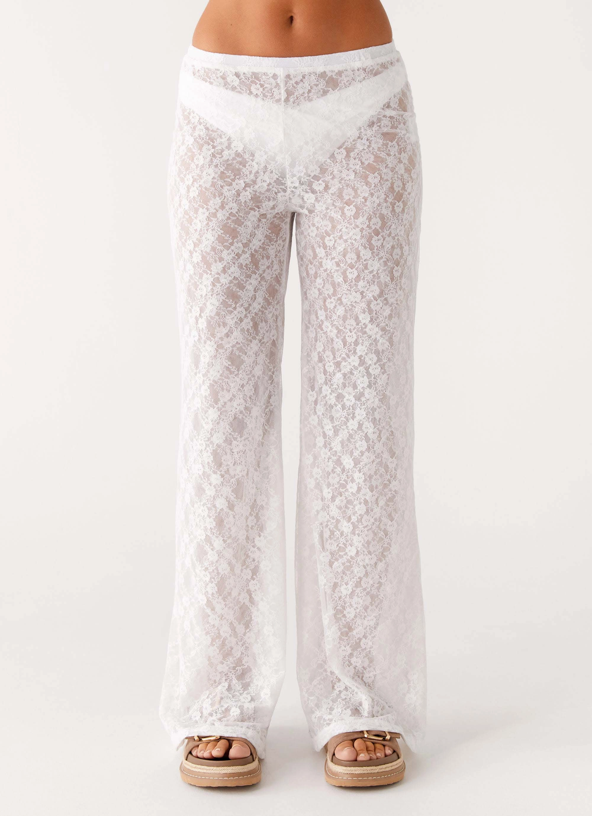 Travel Ready Fit High Quality Material Matcha Lace Pants - White