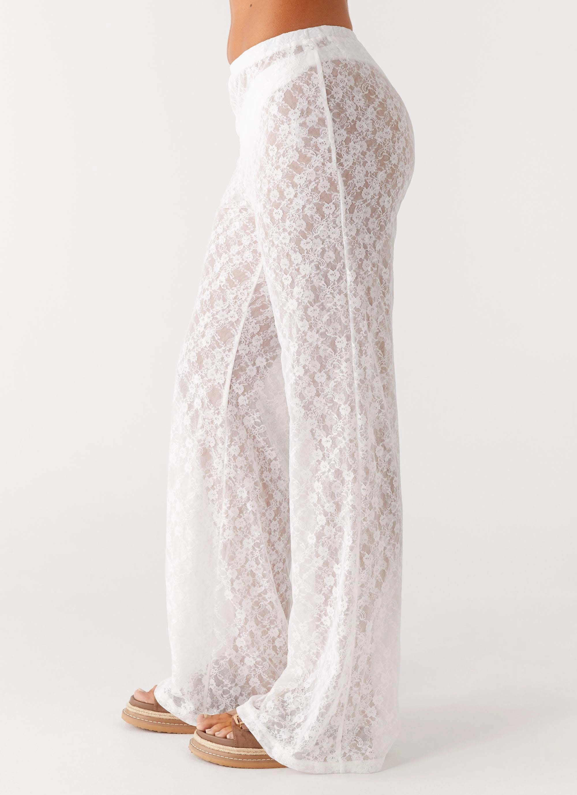 Rest Easy Matcha Lace Pants - White