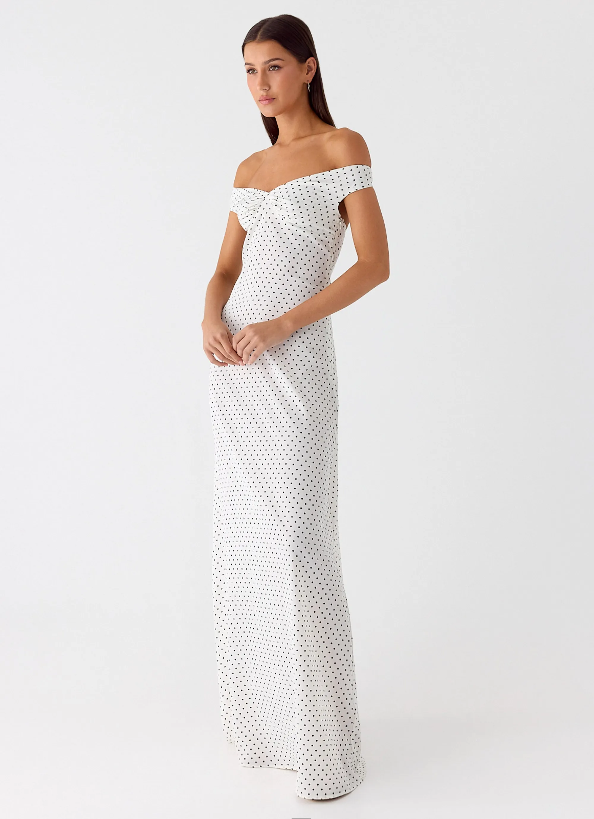 Melany Maxi Dress - White Polkadot Sharp Detail Office Friendly