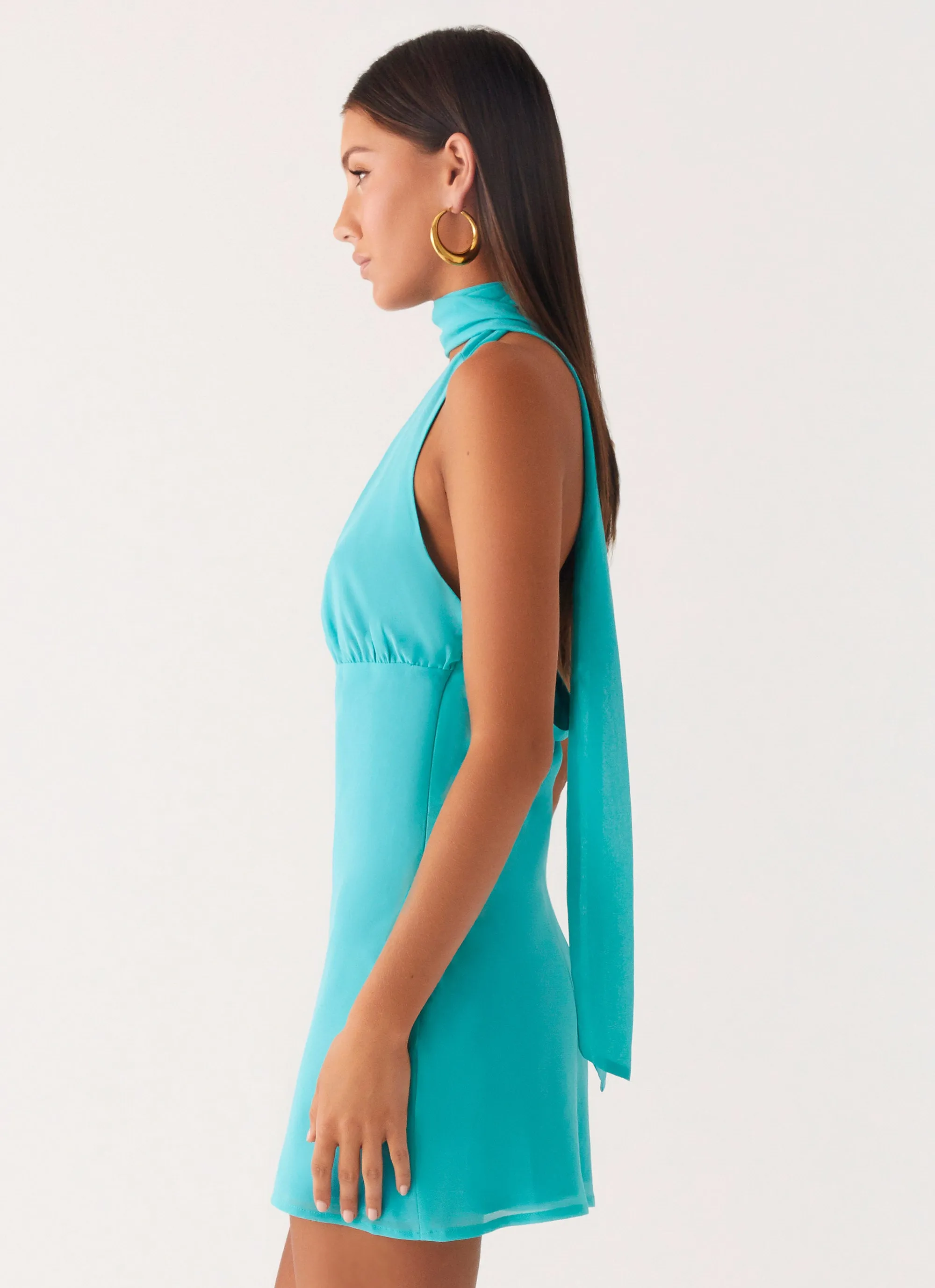 Melisande Scarf Neck Mini Dress - Aqua Blue Classic Grace