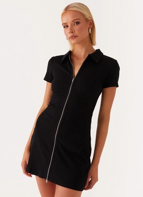 Perfect Style Wear Vibrant Form Matter Of Time Zip Front Mini Dress - Black
