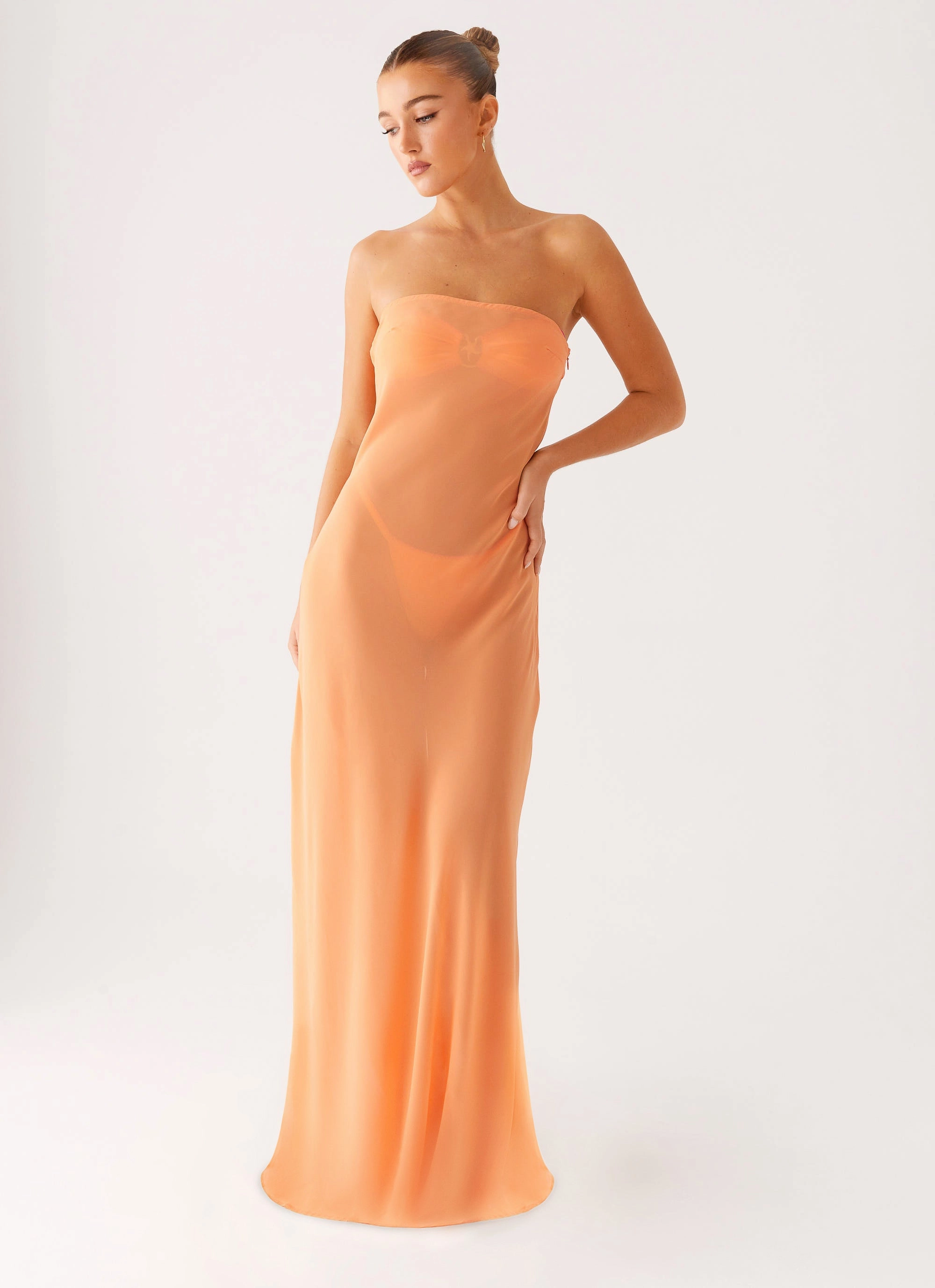 garden wedding Gentle Glow Mattie Strapless Maxi Dress - Orange