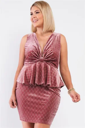 Mauve Quilted Glitter Print Sleeveless V-neck Flare Hem Fitted Mini Dress