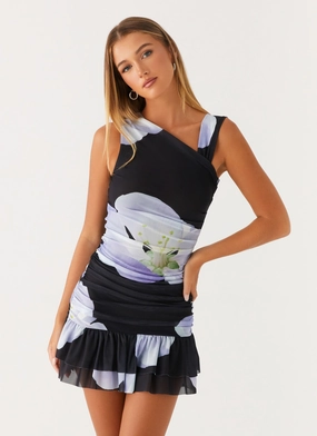 Simple yet chic gown Eco-Lining Maverick Mini Dress - Flower Print