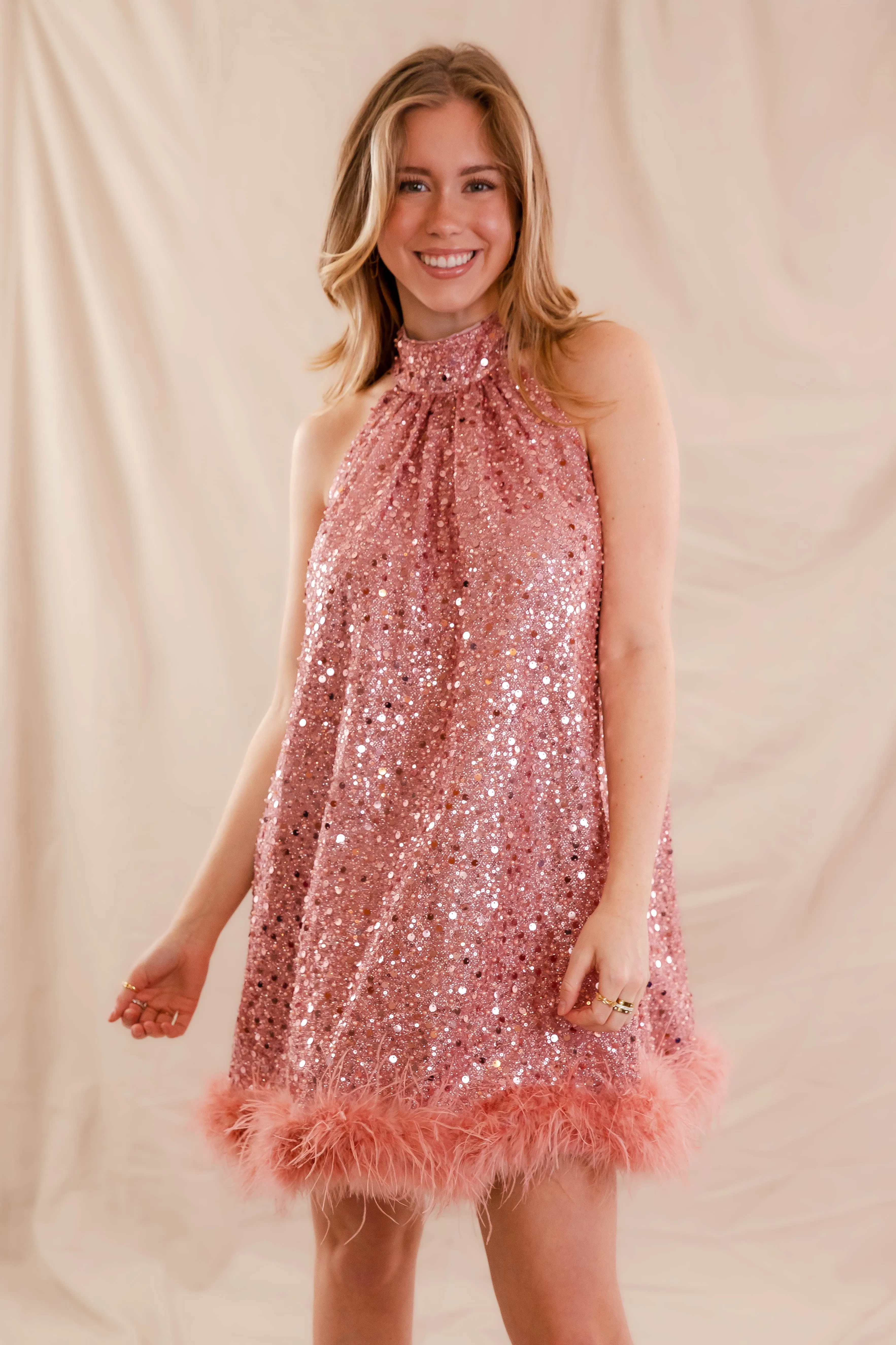 Hidden Zipper Coastal Soft Dash Of Glam Sequin Mini Dress