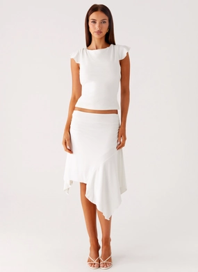 Abrasion resistant Maxina Asymmetrical Midi Skirt - White