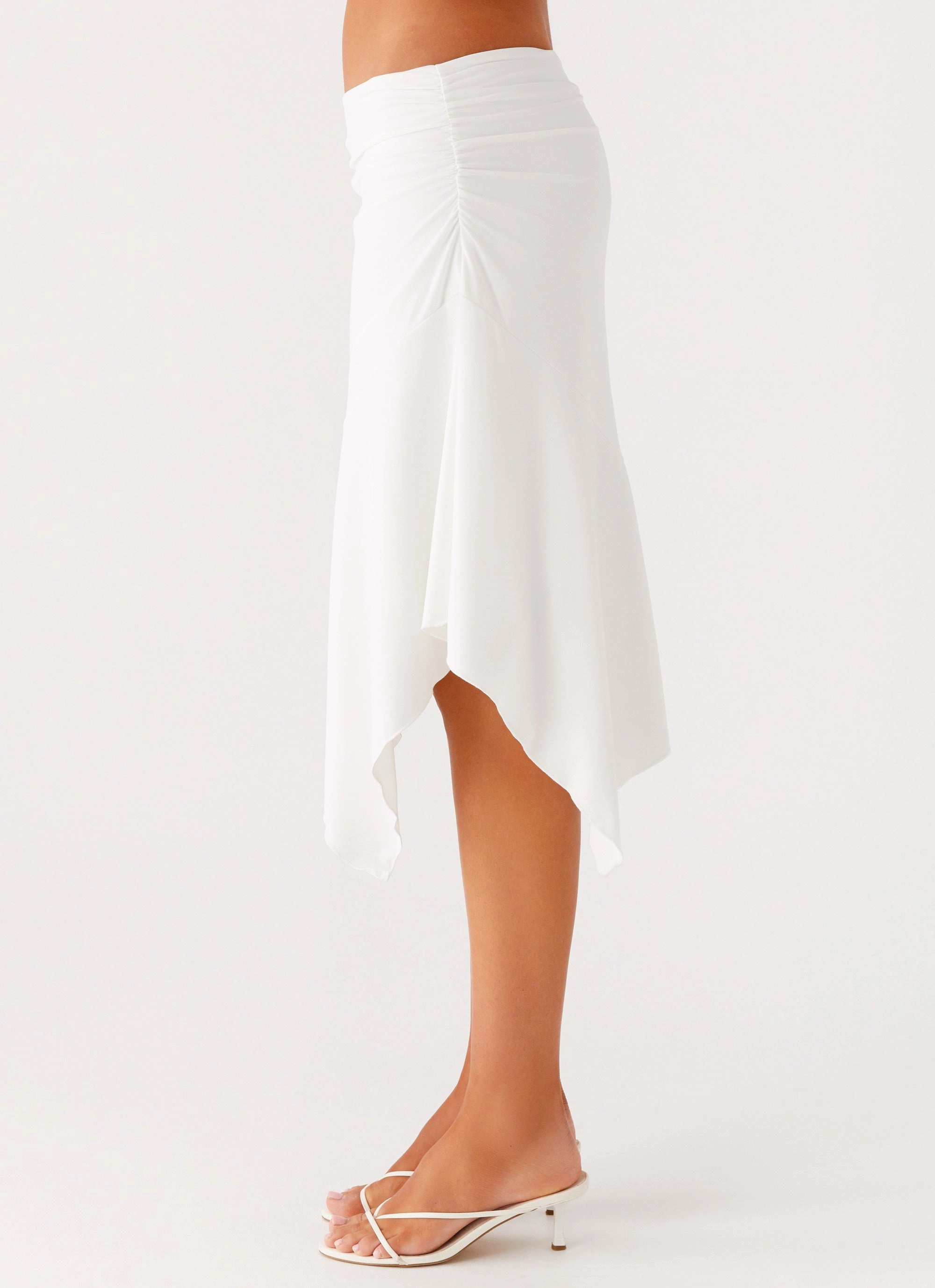 Maxina Asymmetrical Midi Skirt - White Effortless Comfort Lined interior