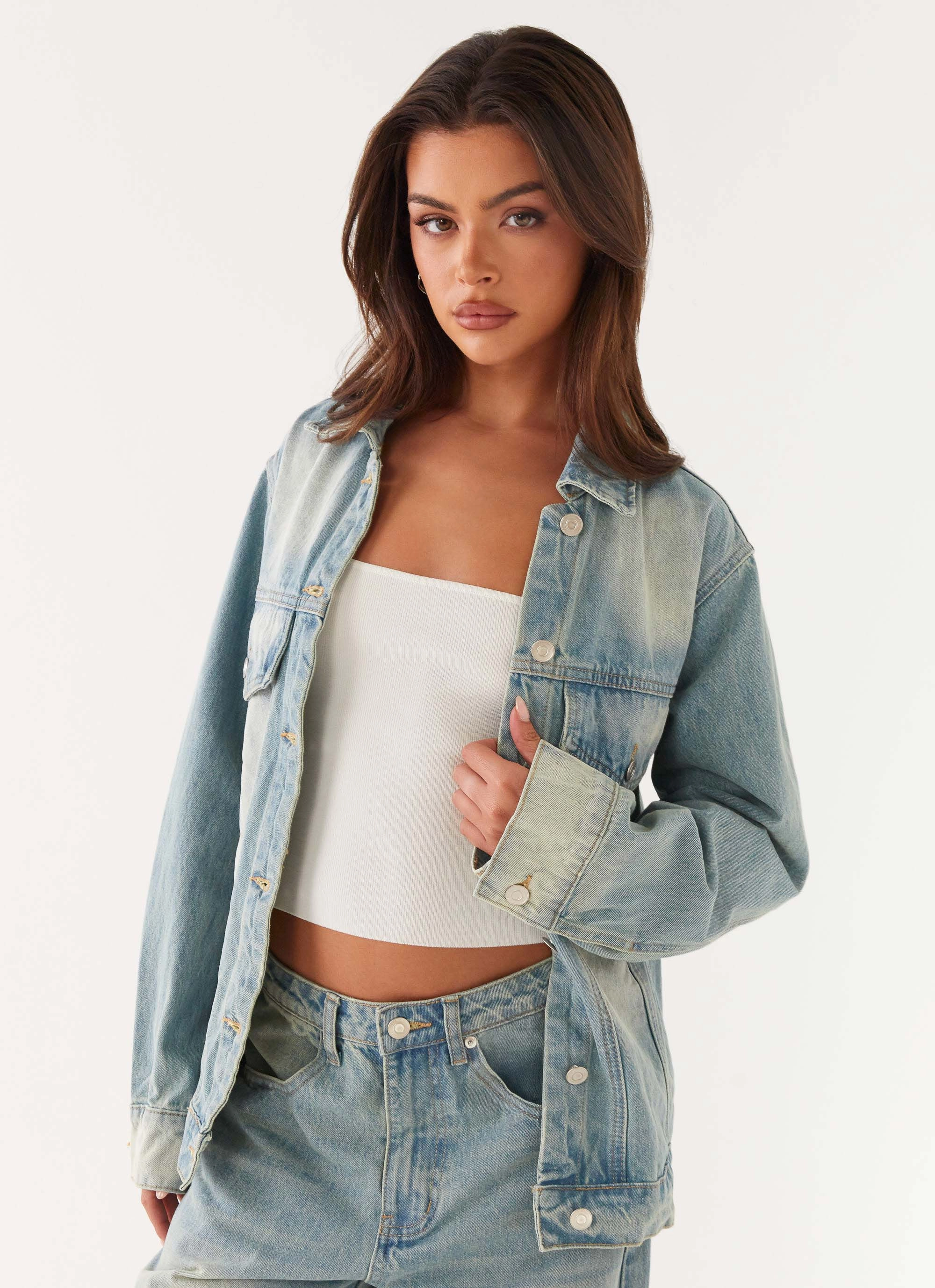 Maxwell Denim Jacket - Washed Blue Weatherproof Zipper Tech Effortless Travel Wear