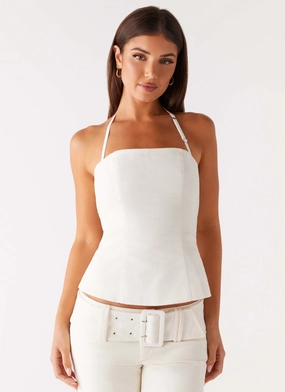 Maya Backless Top - Pearl Ribbed collar