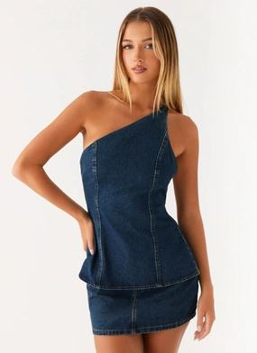 Maysa Denim Top - Washed Denim Breathable Linen Blend ConvertibleCollarSystem