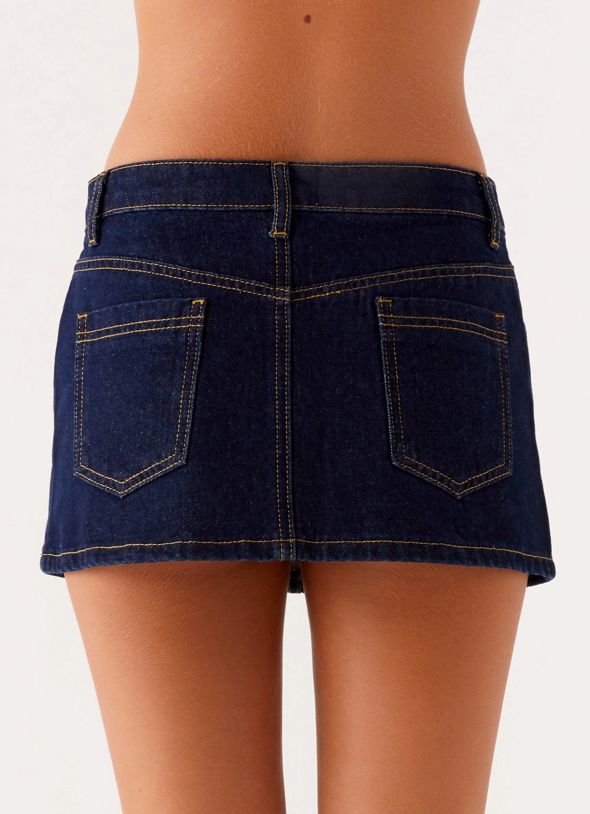 Basic Utility Flexible Leg Maysa Low Rise Mini Skirt - Indigo