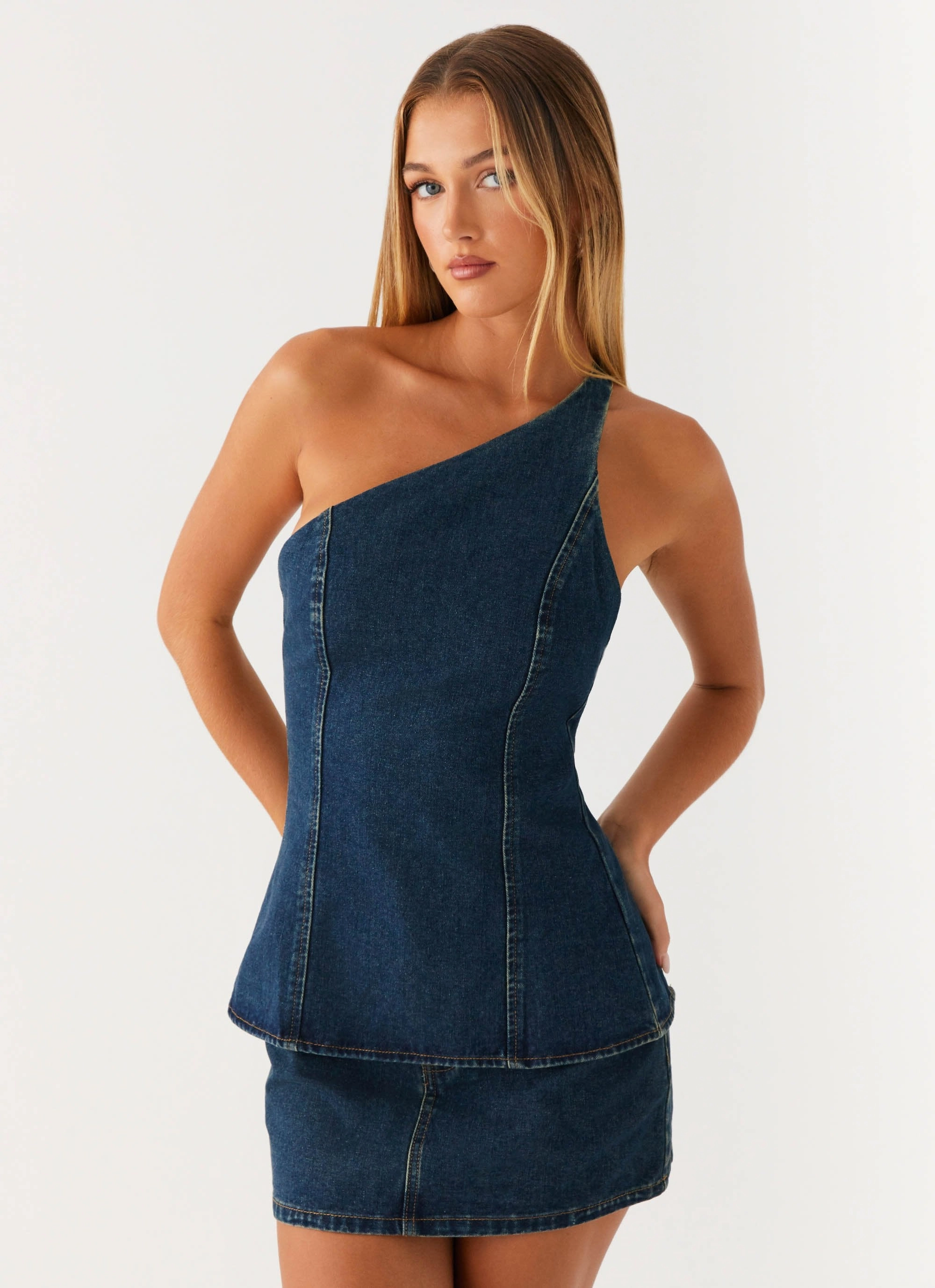 Hypoallergenic fabric Maysa Low Rise Mini Skirt - Washed Denim