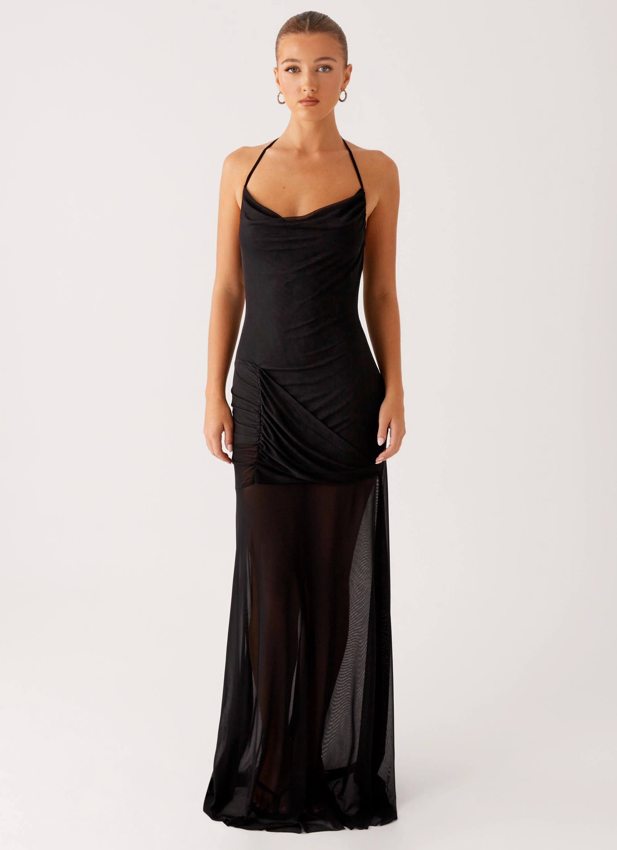 Mckinley Maxi Dress - Black Festive Wear Flutter-Sleeve