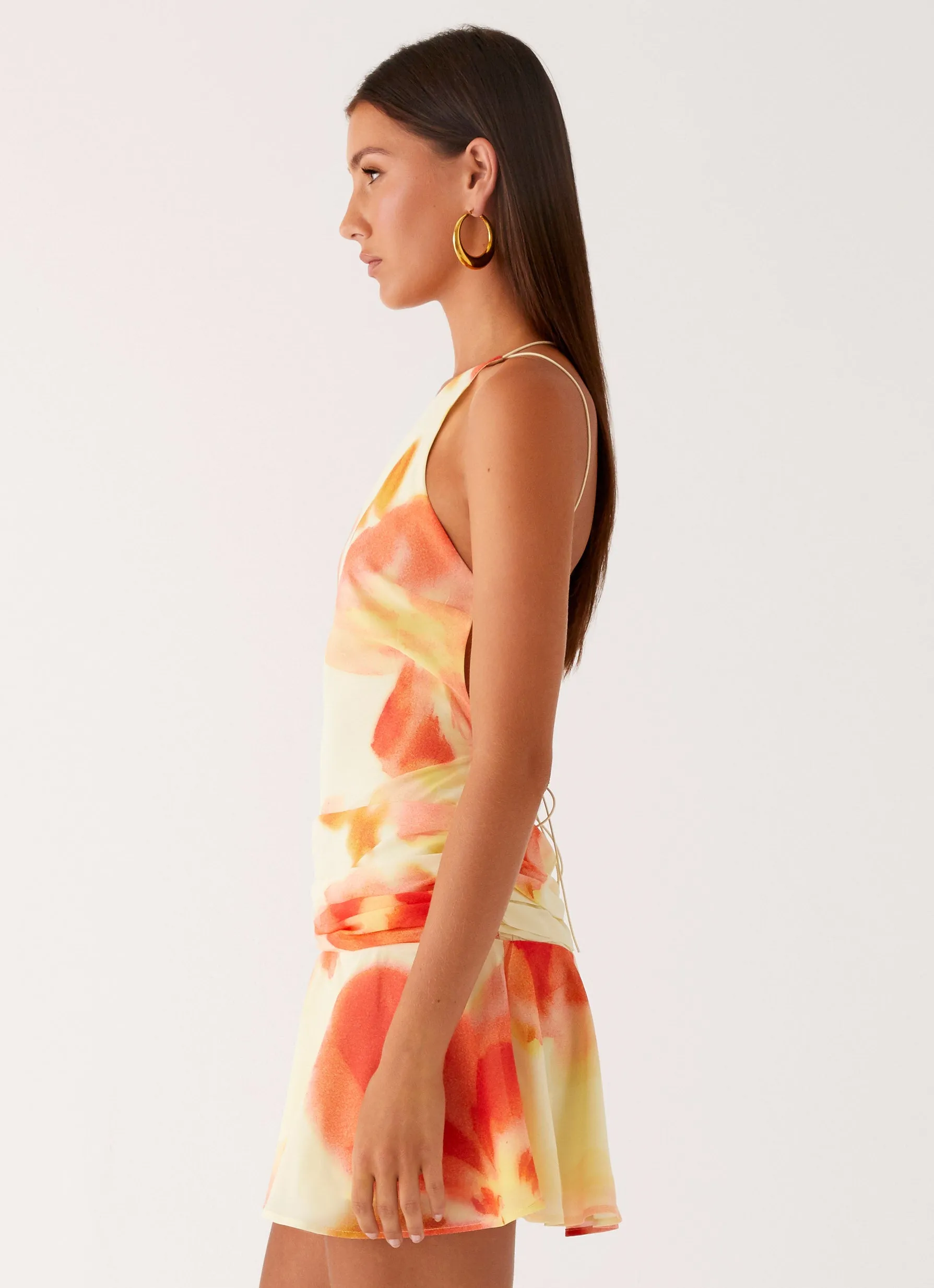 Meah Backless Mini Dress - Mimosa Blossom Olive Tone