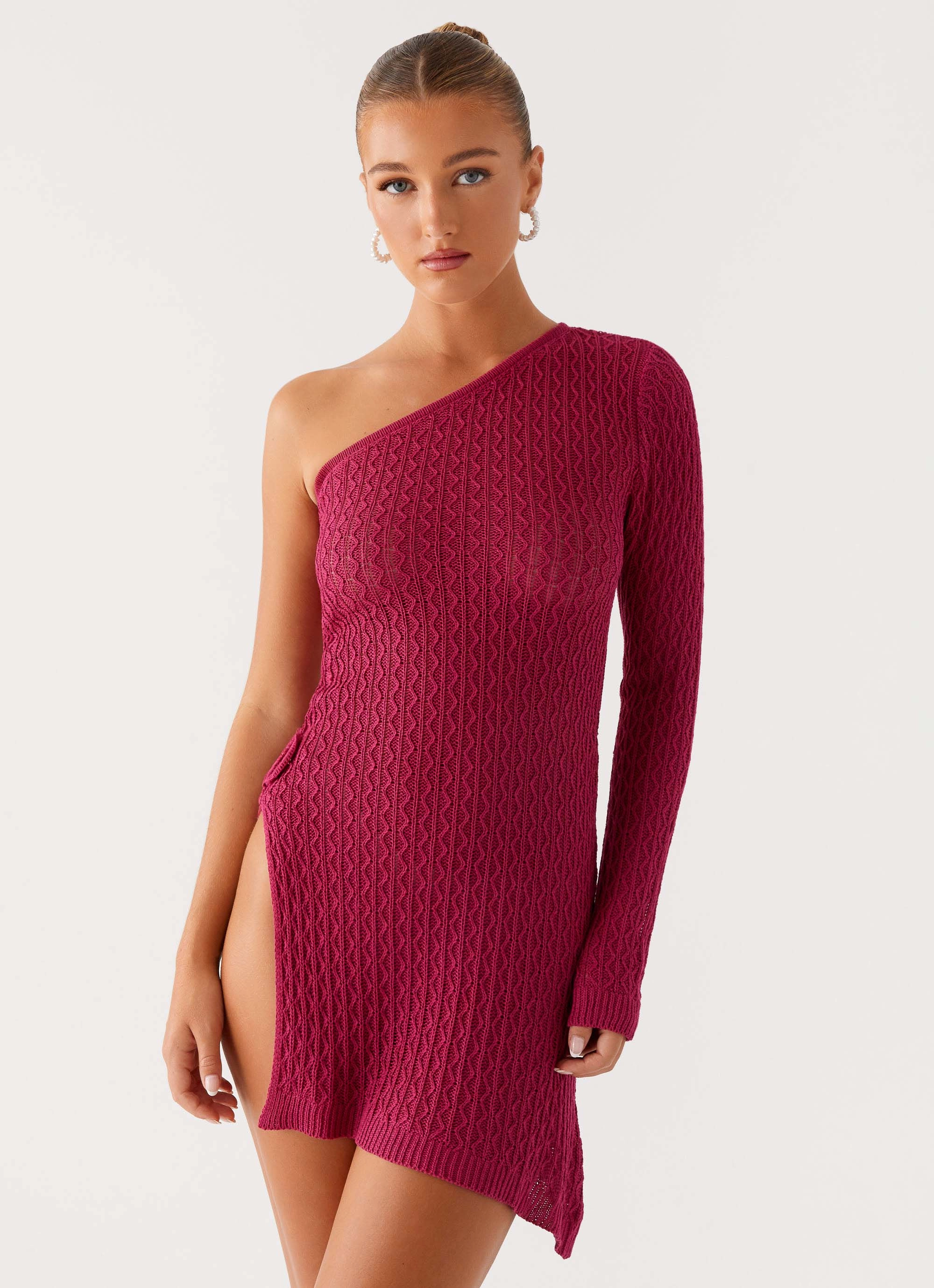 Medda Knit Mini Dress - Hot Pink Elegant Motion Boxy-Style