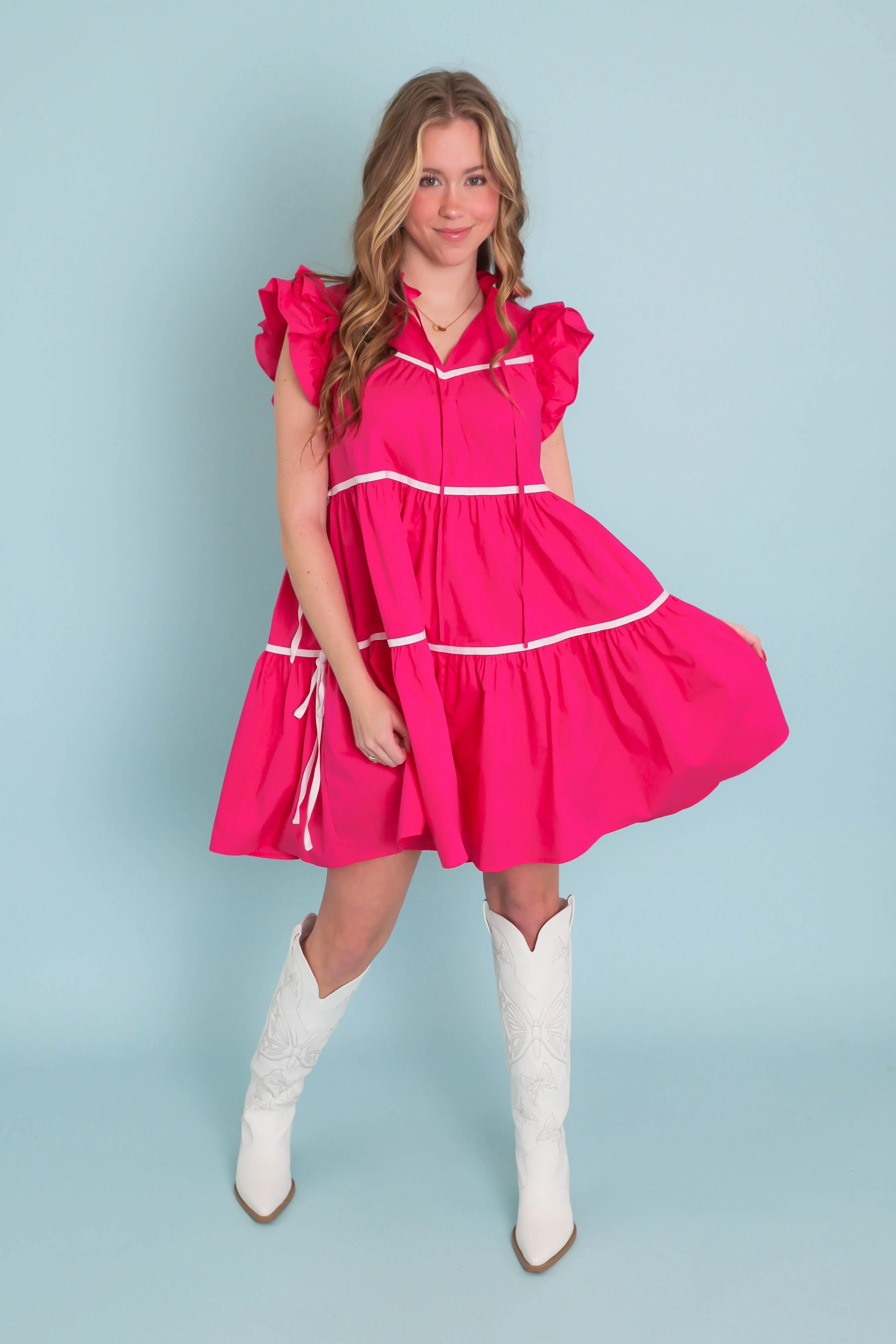 Balanced Fit Light Drape Meet Me In Paris Dress-Hot Pink