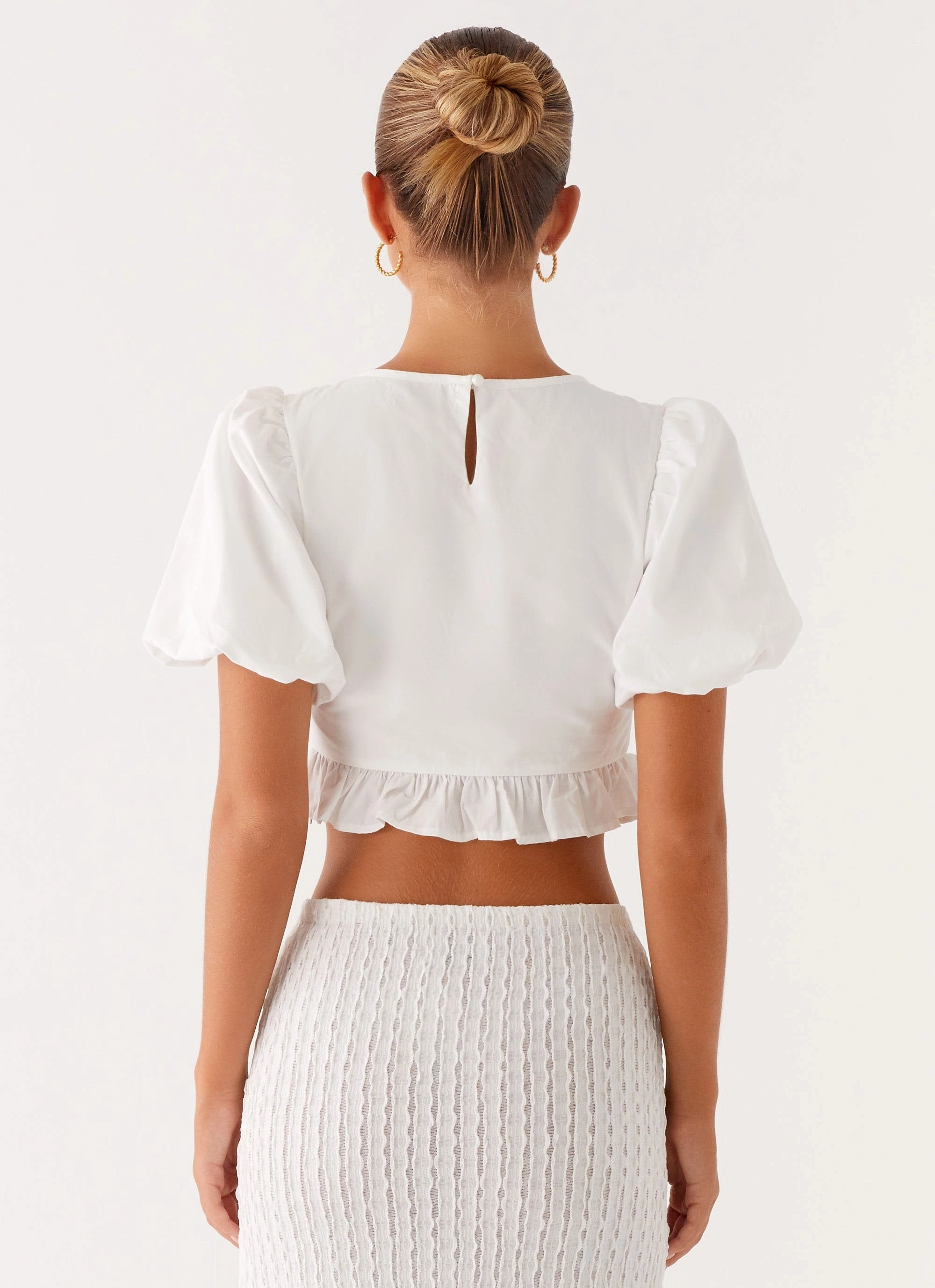 Megan Balloon Sleeve Top - White Cold Weather