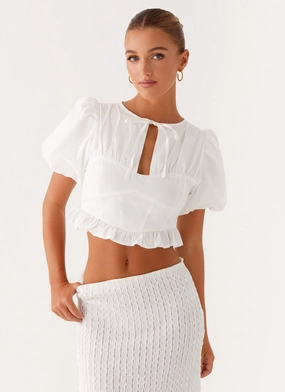 Megan Balloon Sleeve Top - White Anti Slip Shoulder Padding