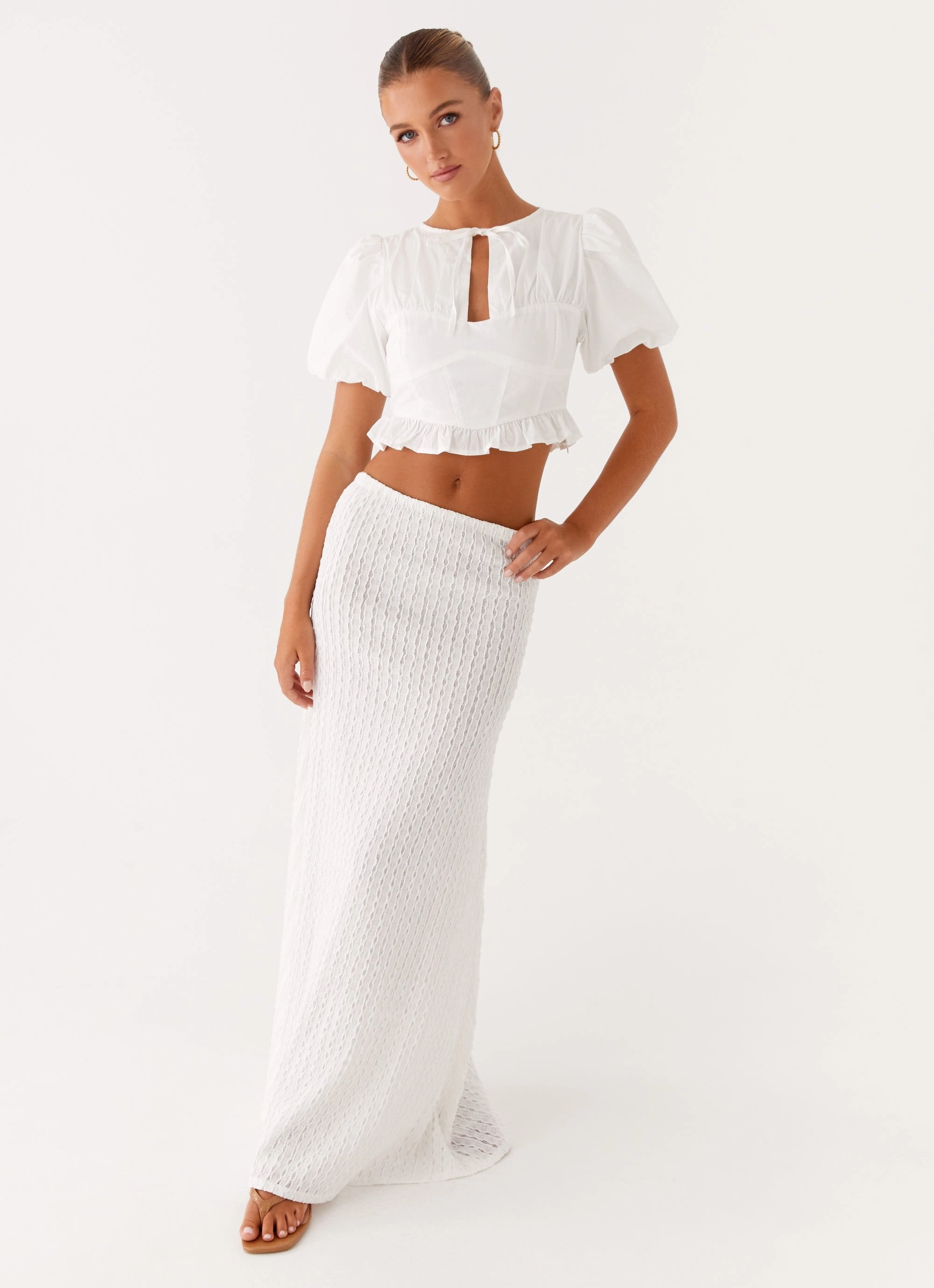 Antibacterial Stain Repellent Coating Megan Balloon Sleeve Top - White
