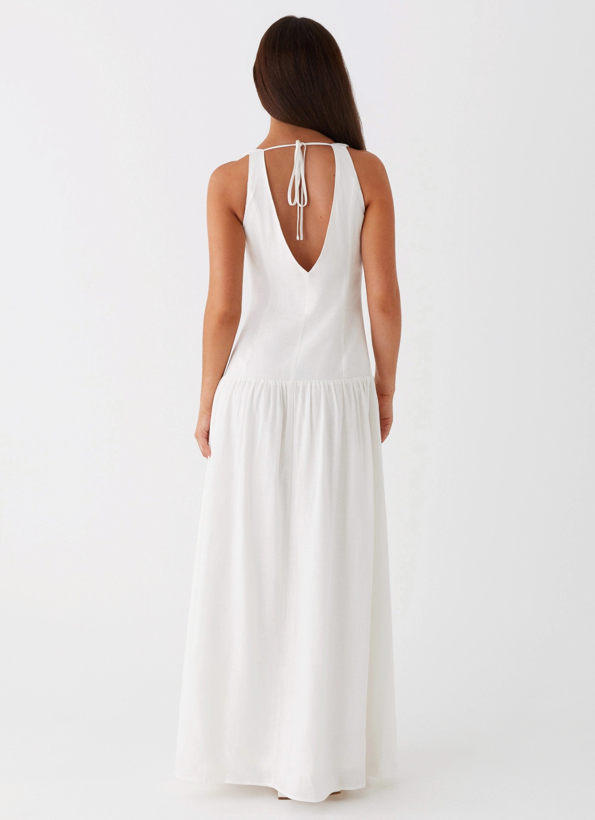 Wrap-Style One-Shoulder Meggie Linen Maxi Dress - White