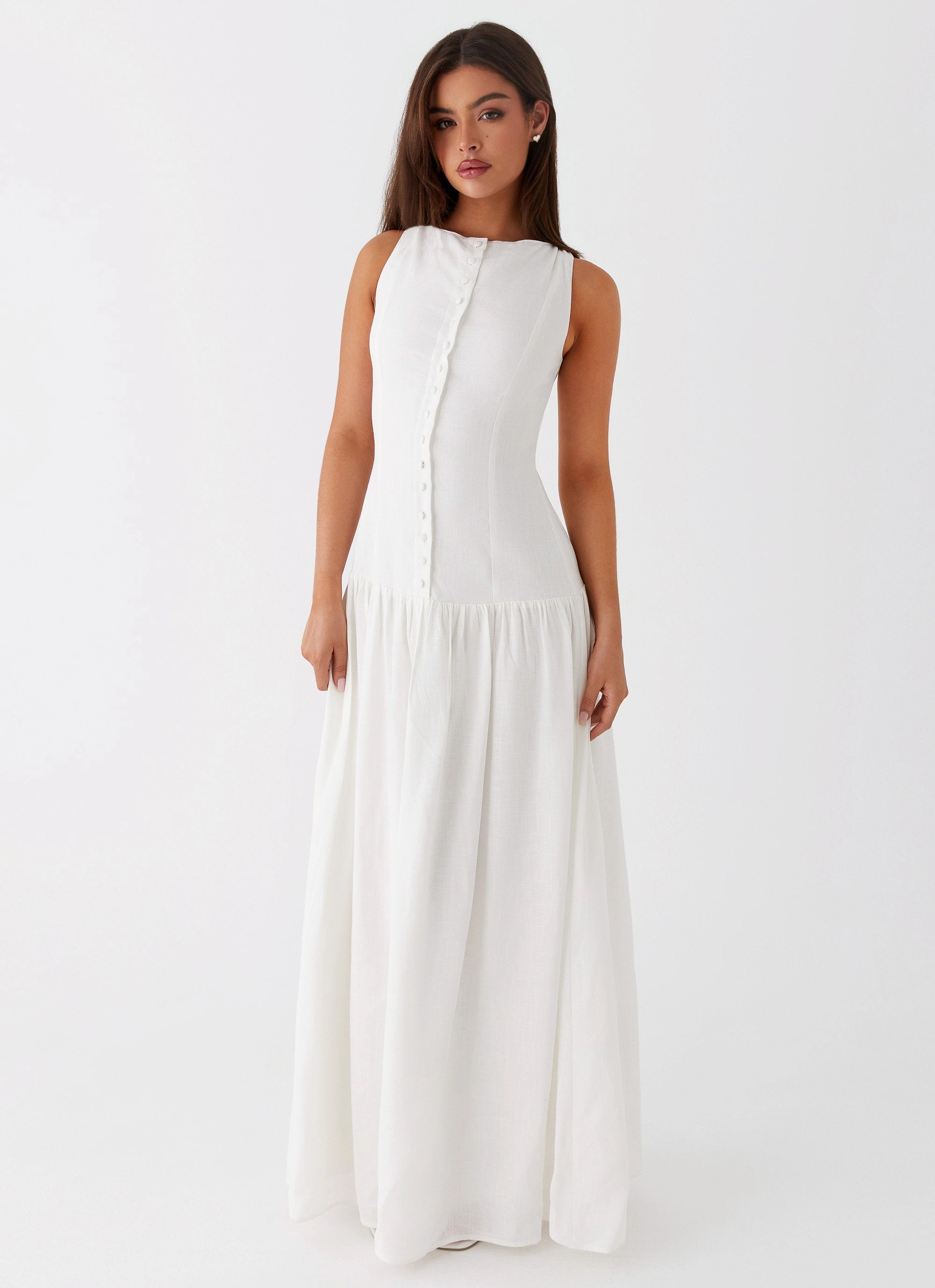 Cozy Base Meggie Linen Maxi Dress - White