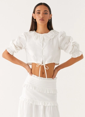 Melania Blouse - White Reflective Logo Detail