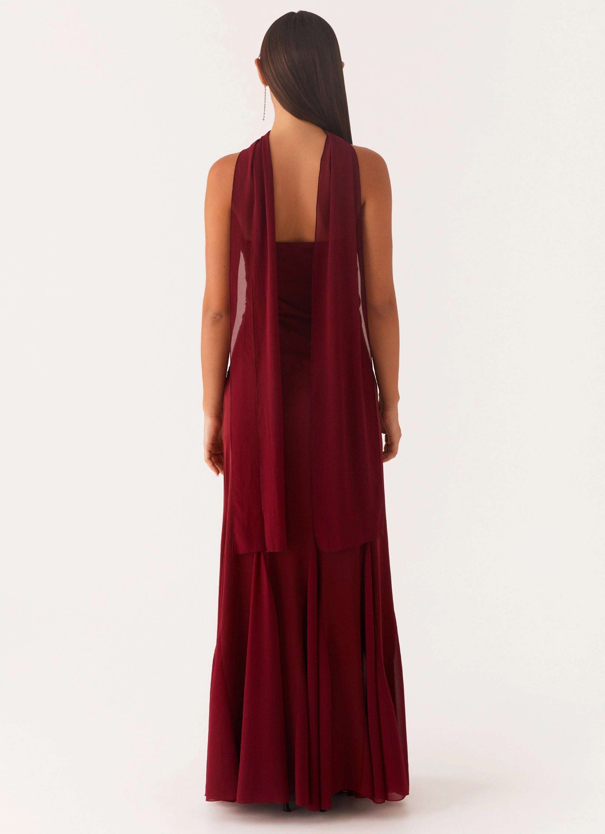 Melrose Satin Chiffon Maxi Dress - Deep Red Fresh Motion Luxury-Fabric