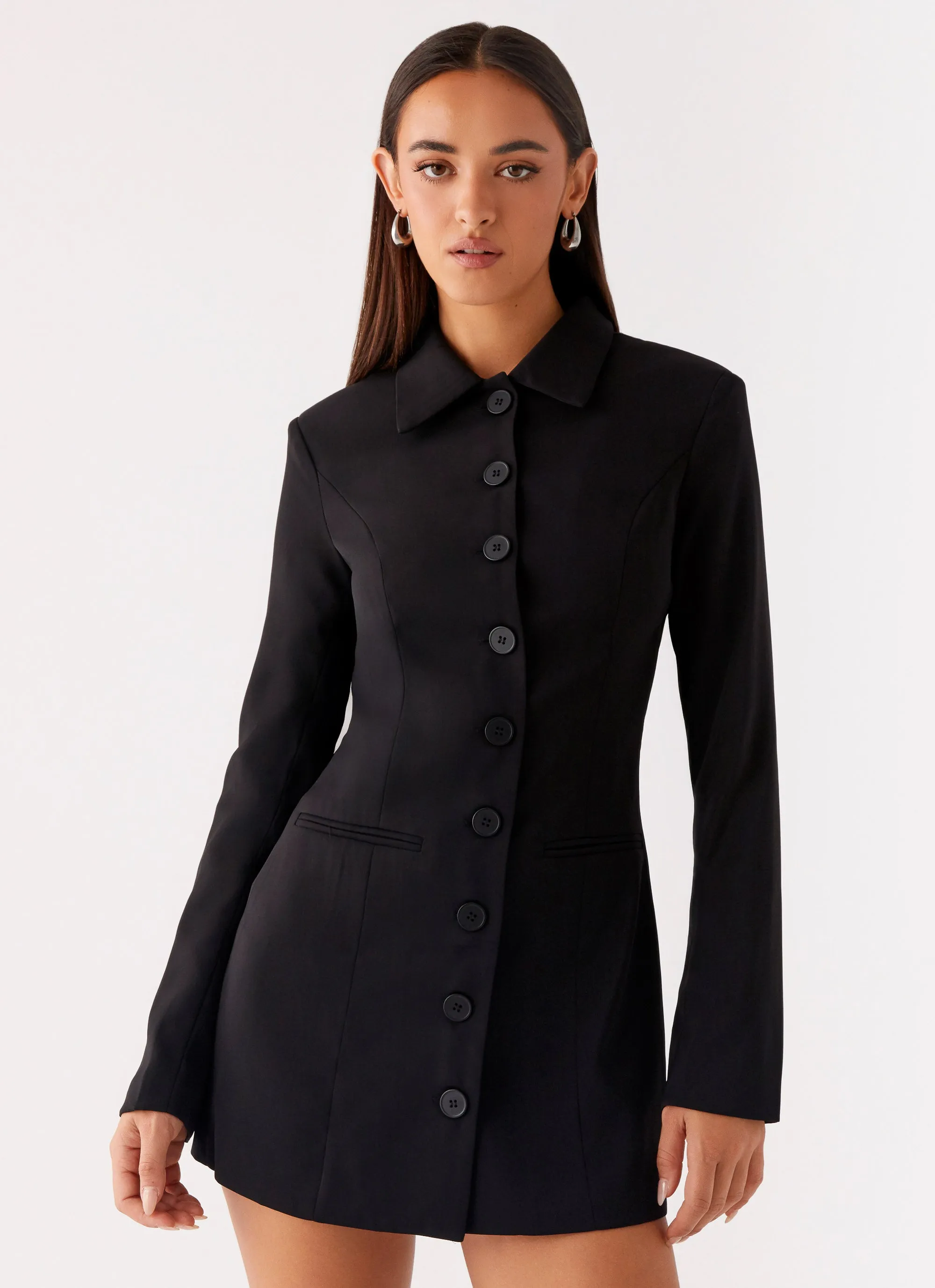 Memphis Blazer Mini Dress - Black Trend Texture Cozy Drape