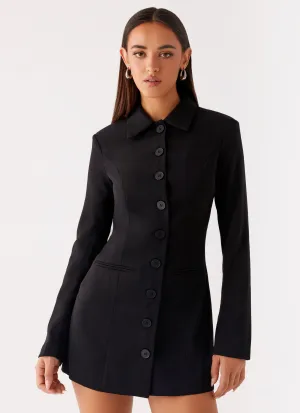 Memphis Blazer Mini Dress - Black Trend Texture Cozy Drape
