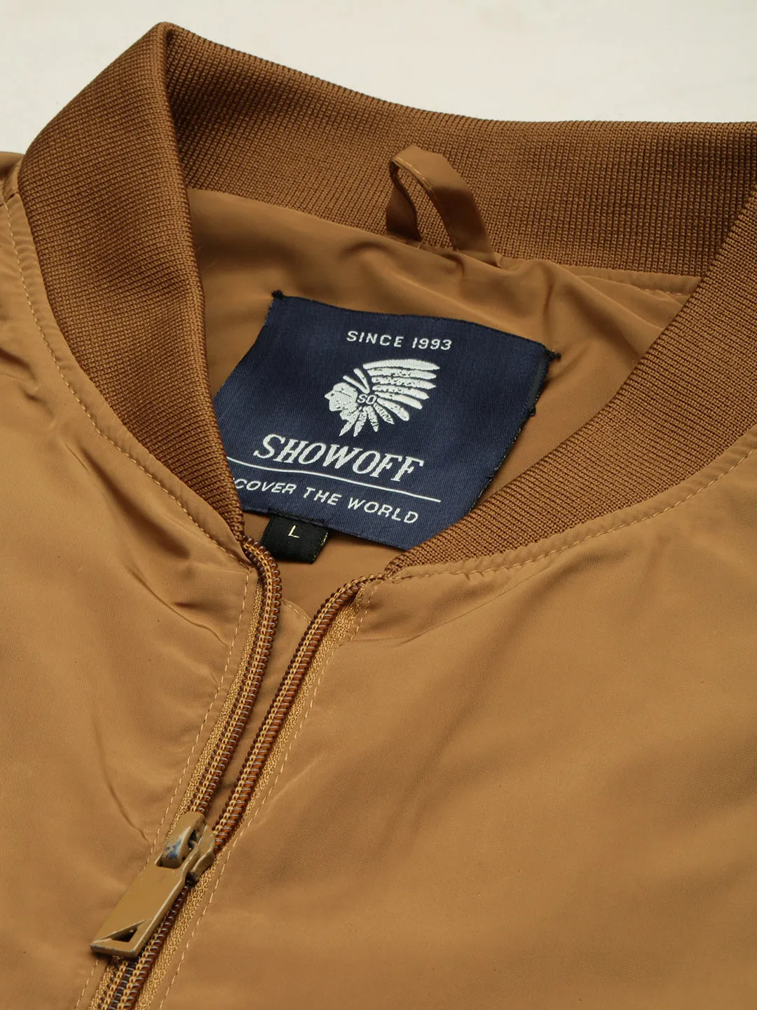 Men Brown Solid Casual Jacket