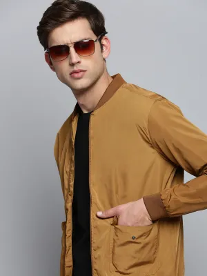 Men Brown Solid Casual Jacket
