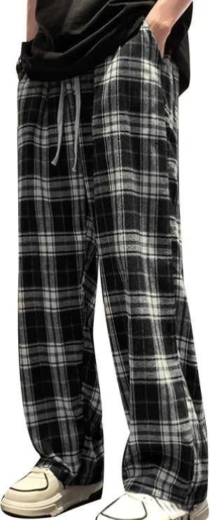 Men Comfy Plaid Pajama Pants Comfort Soft Sleep Pants with Pocket and Drawstring Loose Comfortable PJ Bottoms Trousers